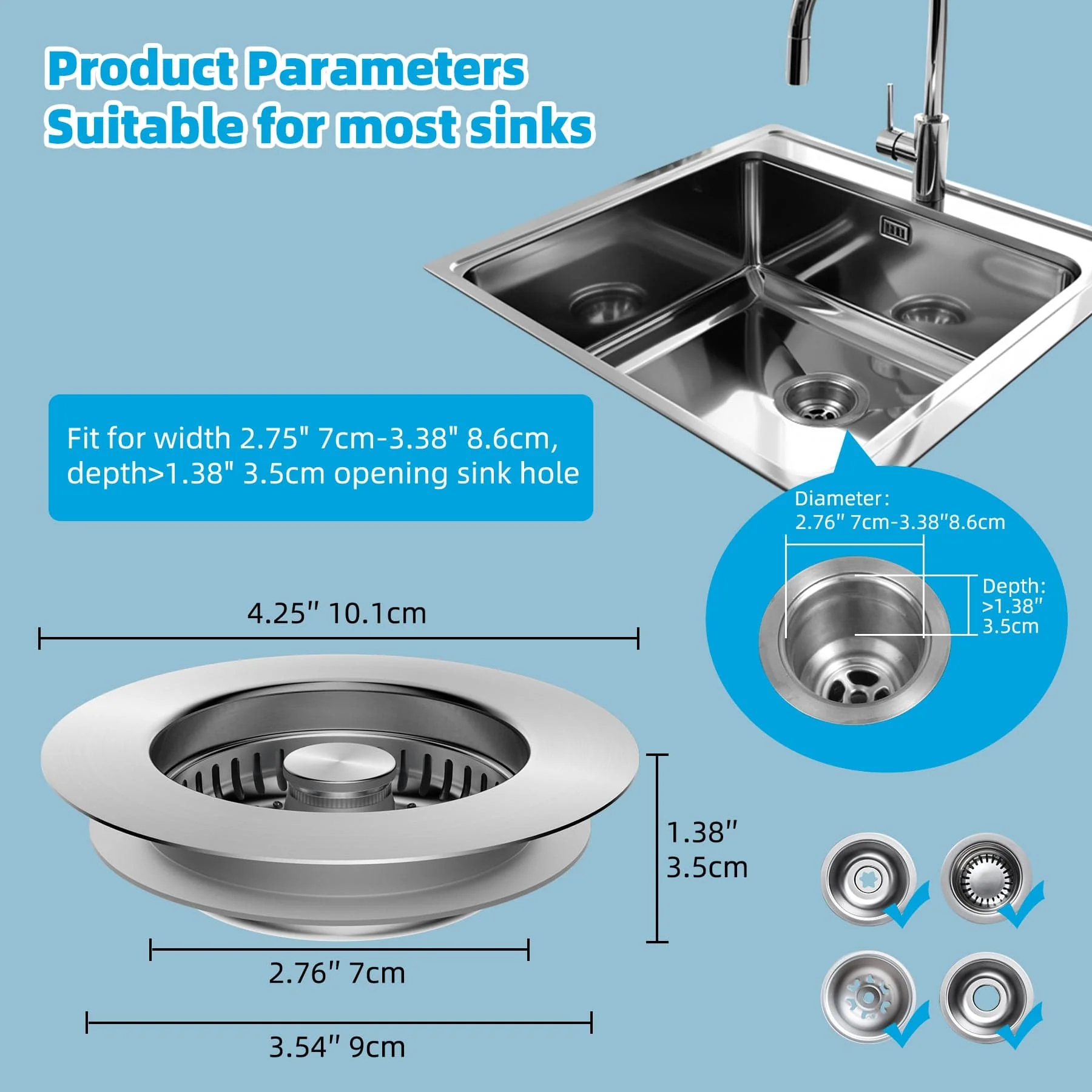 3 in 1 Kitchen Sink Drain Strainer - Image 3