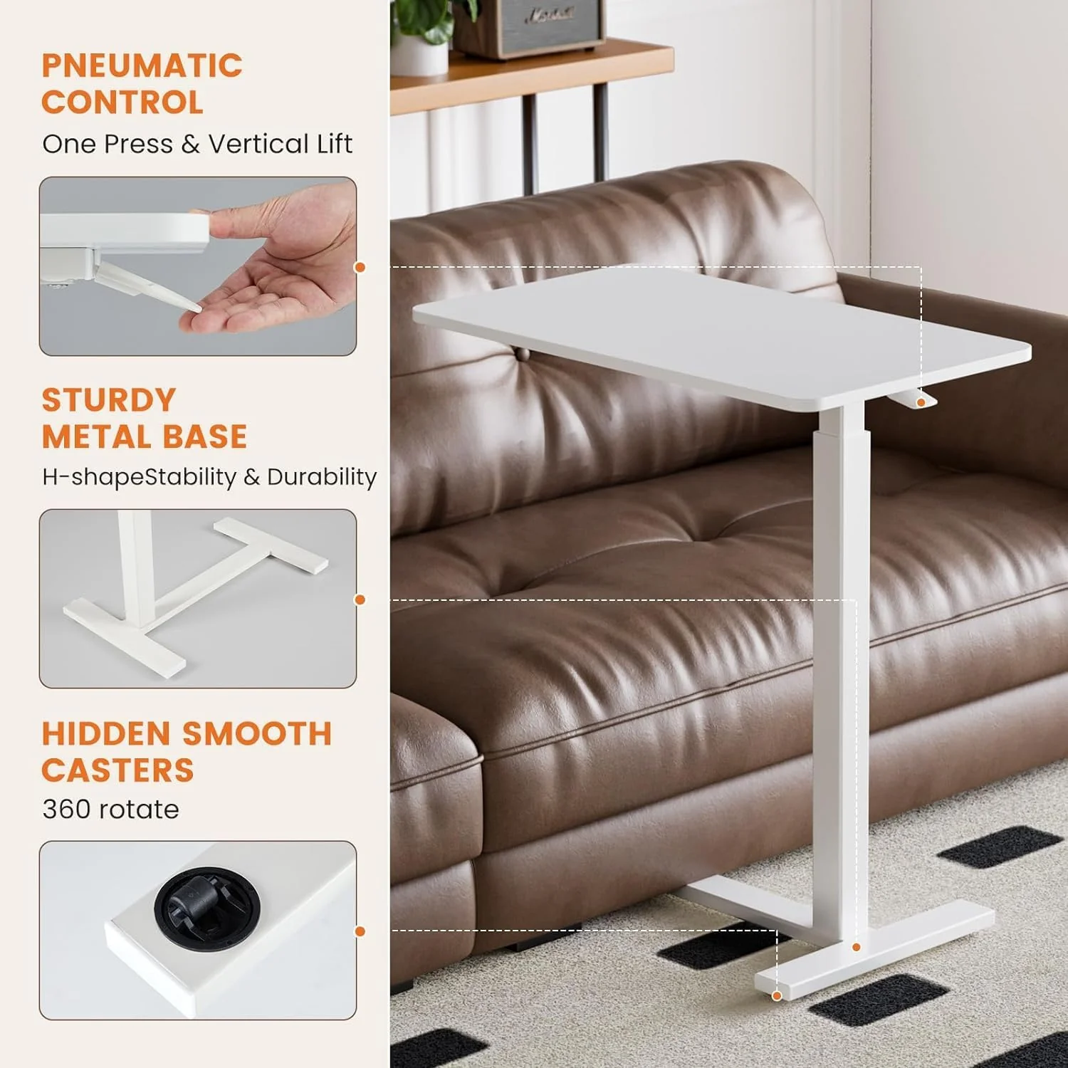 Hidden Casters Adjustable Bedside Table - Image 6